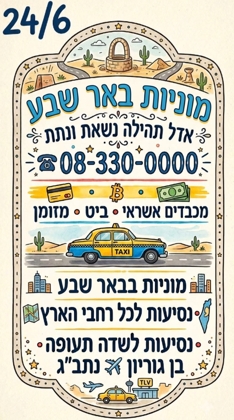 מודעה מעוצבת לשירותי מוניות באר שבע